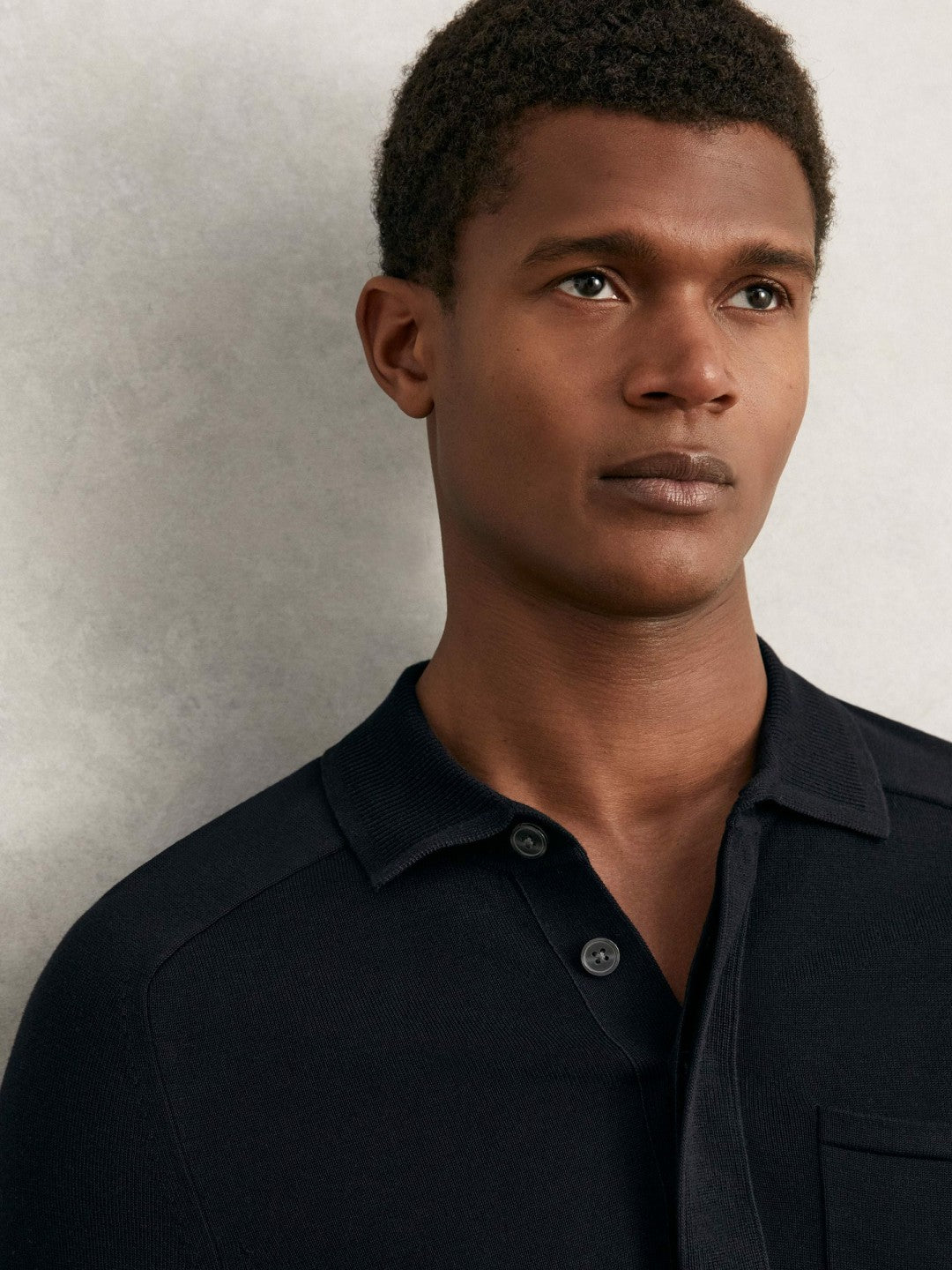 Cotton Concealed Placket Polo Shirt in Navy Men | Reiss
