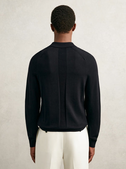 Cotton Concealed Placket Polo Shirt in Navy Men | Reiss