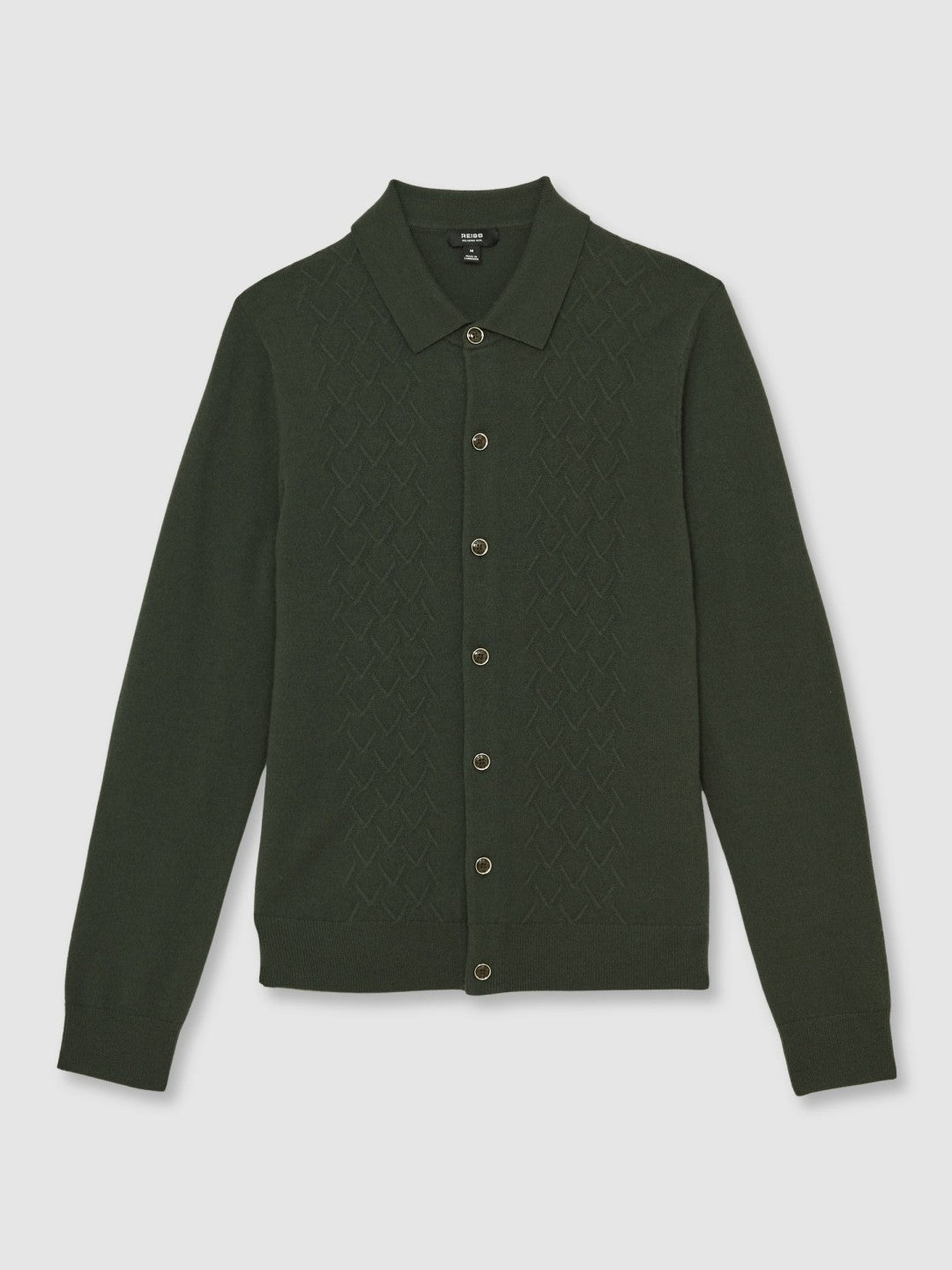 Wool V-Stitch Button-Through Cardigan in Forest Green Men | Reiss