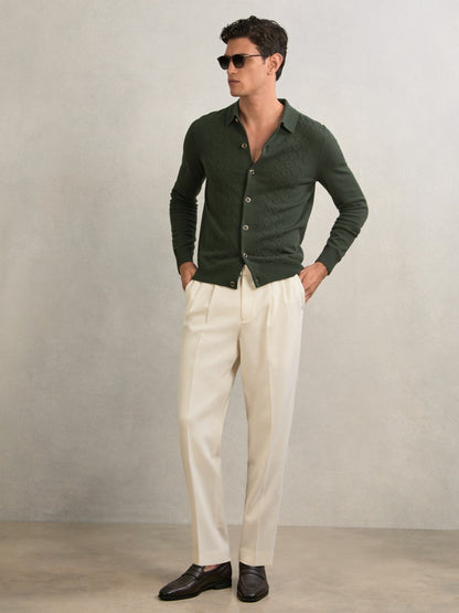 Wool V-Stitch Button-Through Cardigan in Forest Green Men | Reiss