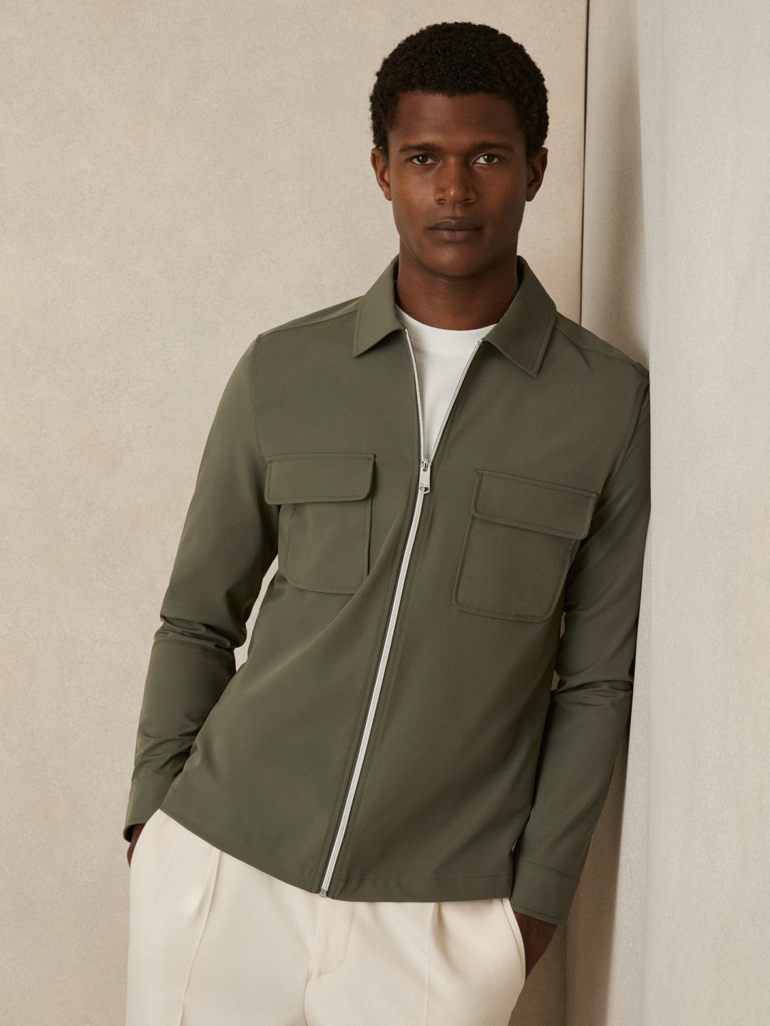 Technical Zip-Through Overshirt in Green Men | Reiss