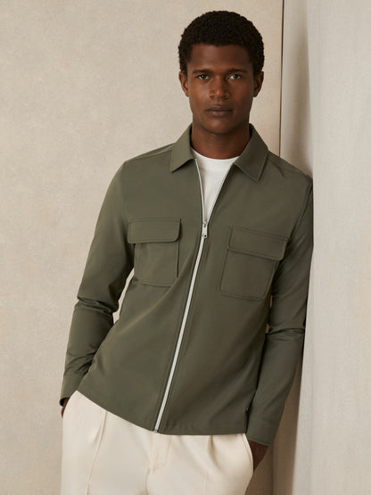Technical Zip-Through Overshirt in Green Men | Reiss