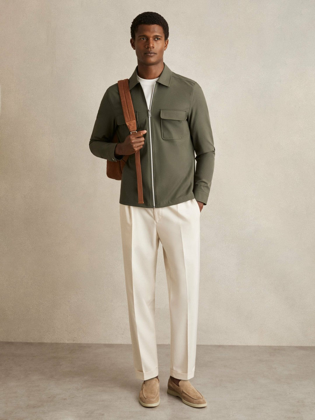 Technical Zip-Through Overshirt in Green Men | Reiss