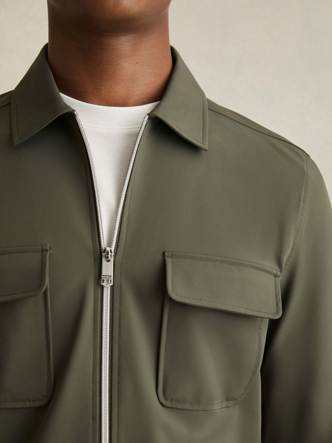 Technical Zip-Through Overshirt in Green Men | Reiss