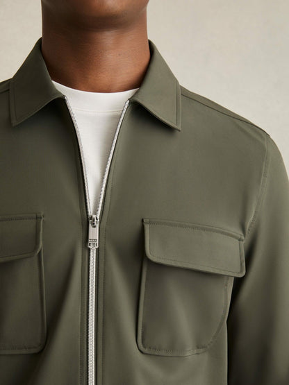 Technical Zip-Through Overshirt in Green Men | Reiss
