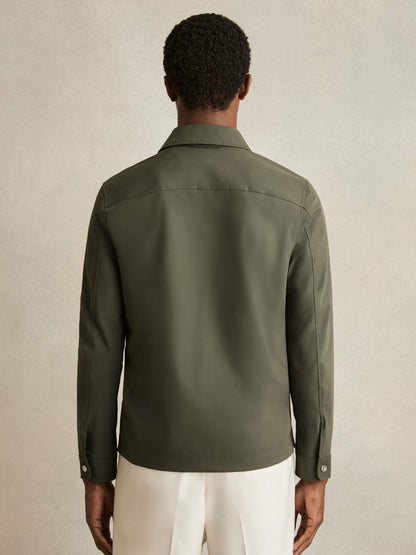 Technical Zip-Through Overshirt in Green Men | Reiss