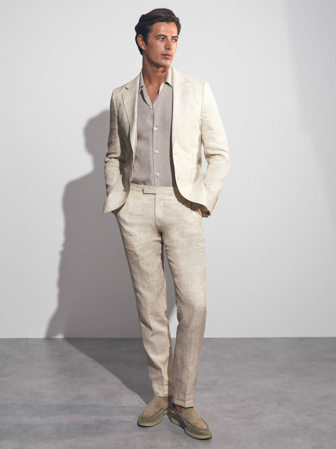 Linen-Cotton Slim-Fit Suit Trousers in Stone Men | Reiss