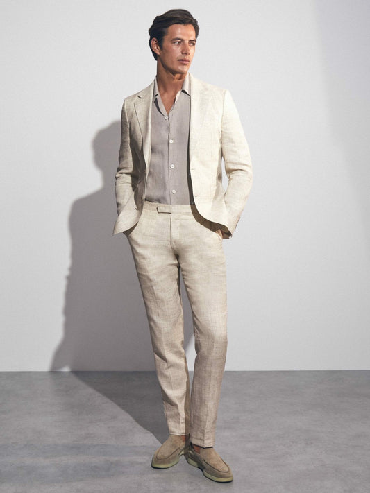 Linen-Cotton Slim-Fit Suit Trousers in Stone Men | Reiss