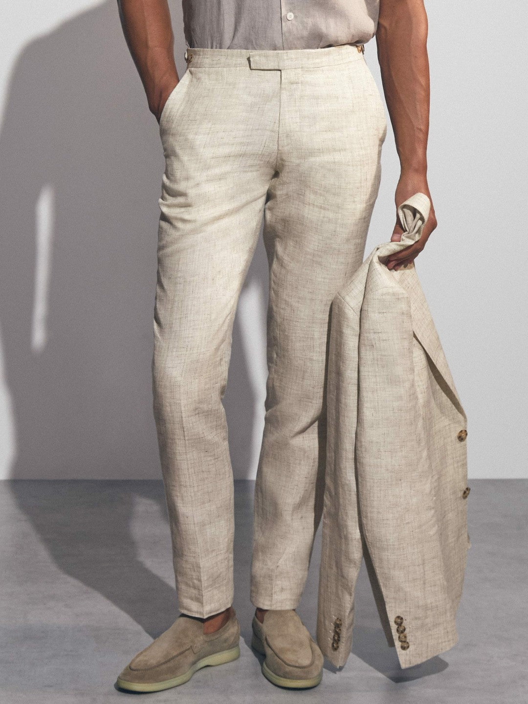 Linen-Cotton Slim-Fit Suit Trousers in Stone Men | Reiss