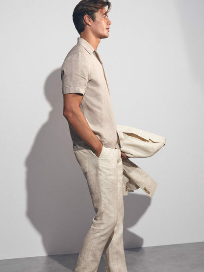 Linen-Cotton Slim-Fit Suit Trousers in Stone Men | Reiss