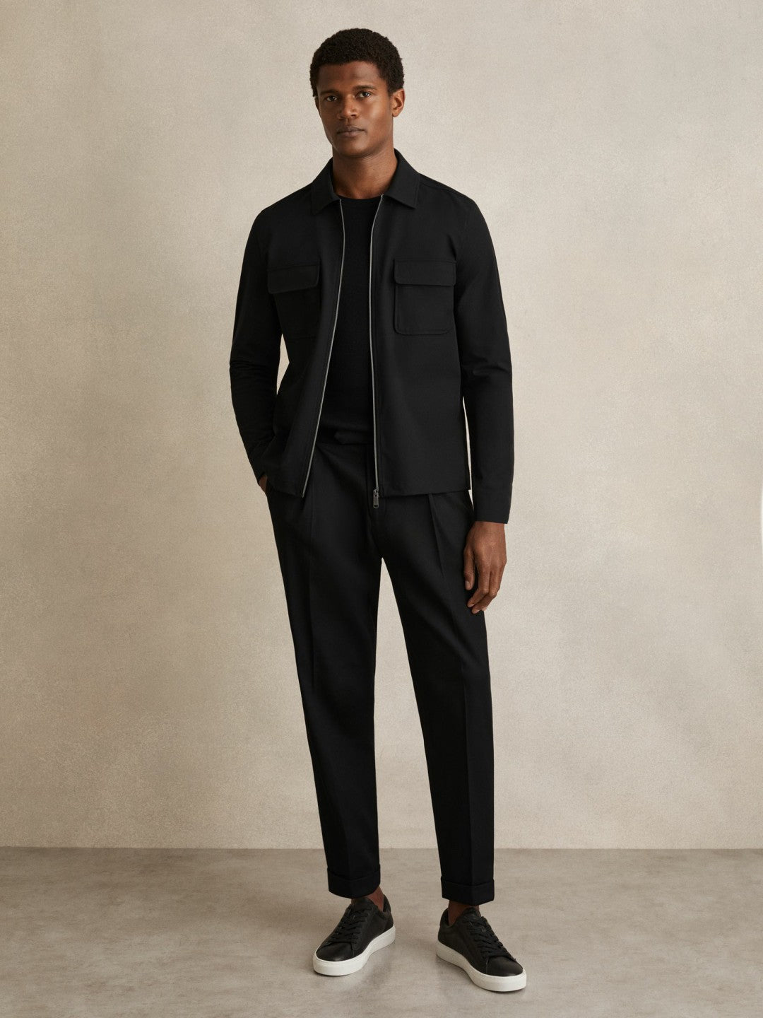Technical Zip-Through Overshirt in Black Men | Reiss