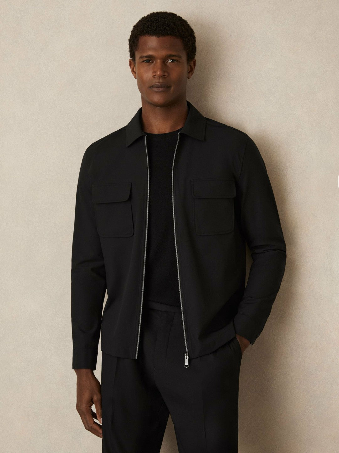 Technical Zip-Through Overshirt in Black Men | Reiss
