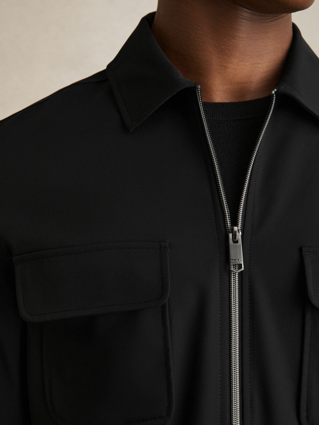 Technical Zip-Through Overshirt in Black Men | Reiss