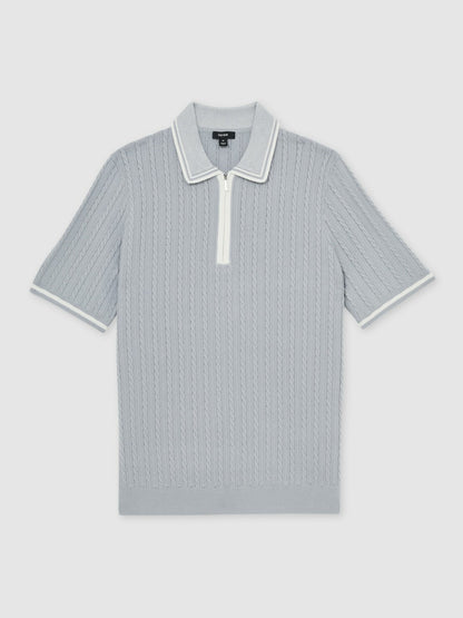 Micro-Cable Half-Zip Polo Shirt in Soft Blue Men | Reiss