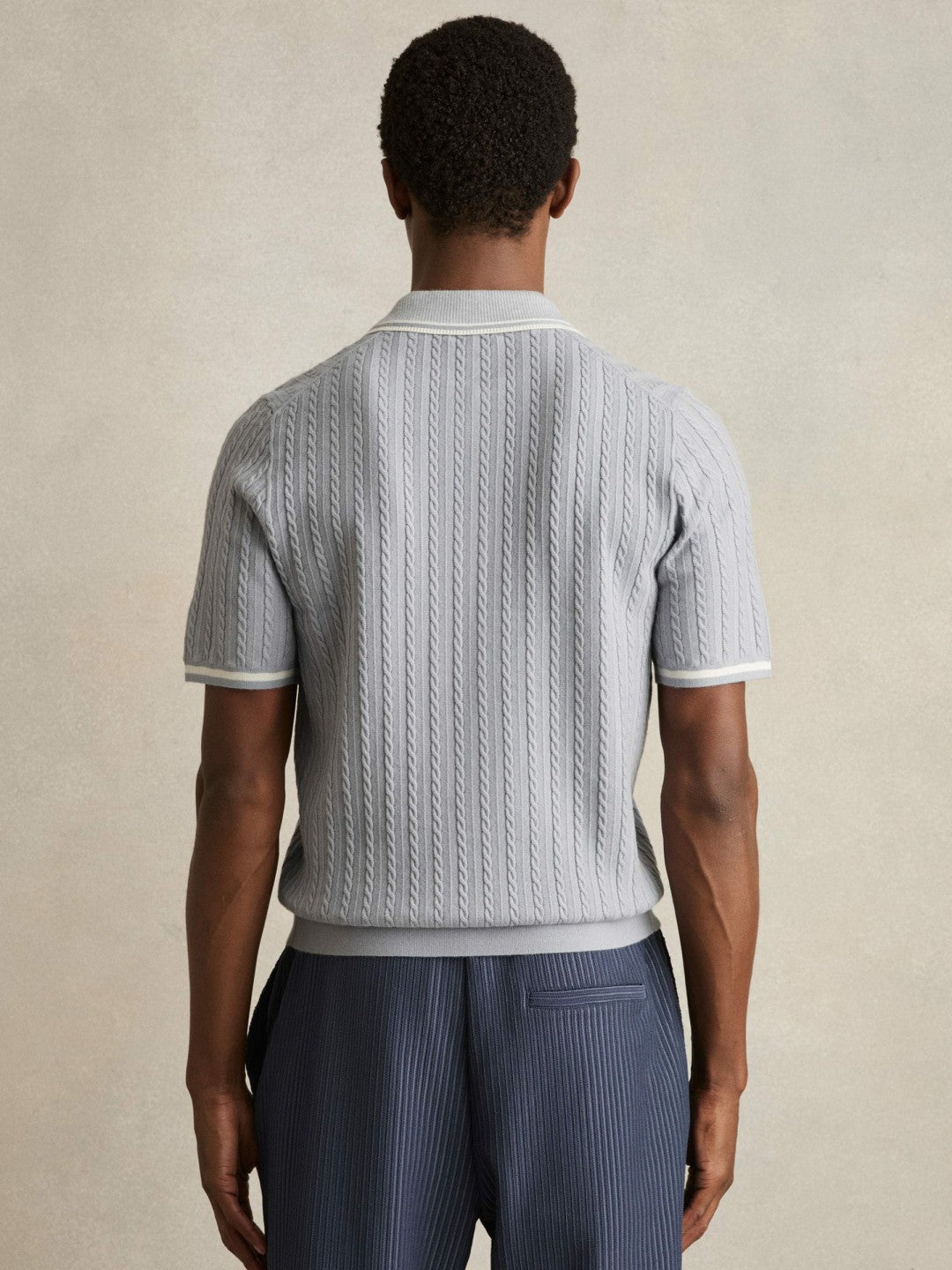 Micro-Cable Half-Zip Polo Shirt in Soft Blue Men | Reiss