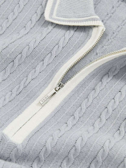 Micro-Cable Half-Zip Polo Shirt in Soft Blue Men | Reiss