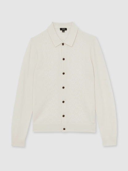 Wool V-Stitch Button-Through Cardigan in Off White Men | Reiss