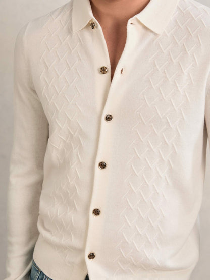 Wool V-Stitch Button-Through Cardigan in Off White Men | Reiss