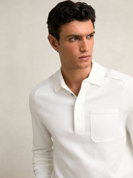 Cotton Concealed Placket Polo Shirt in White Men | Reiss