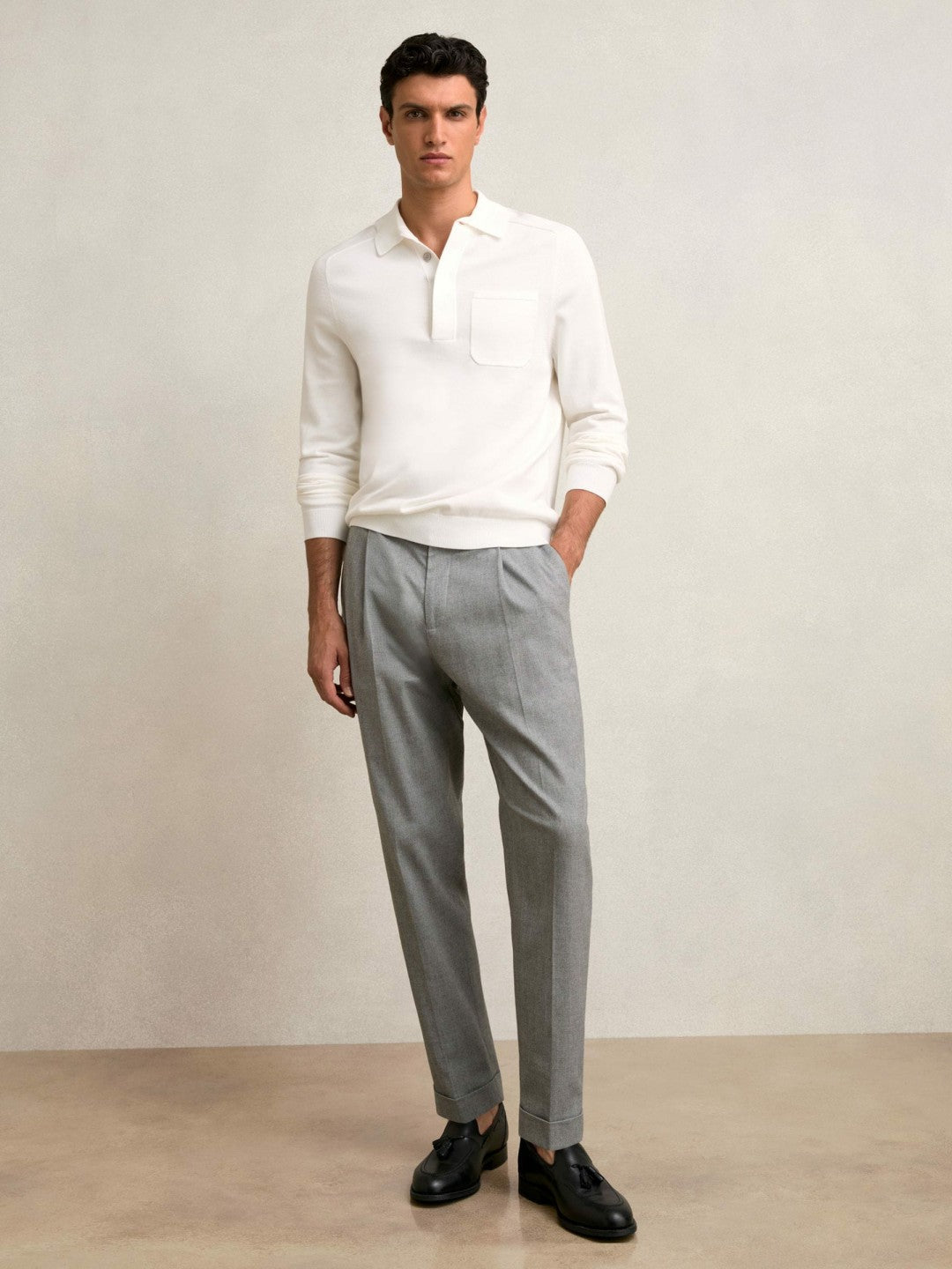 Cotton Concealed Placket Polo Shirt in White Men | Reiss