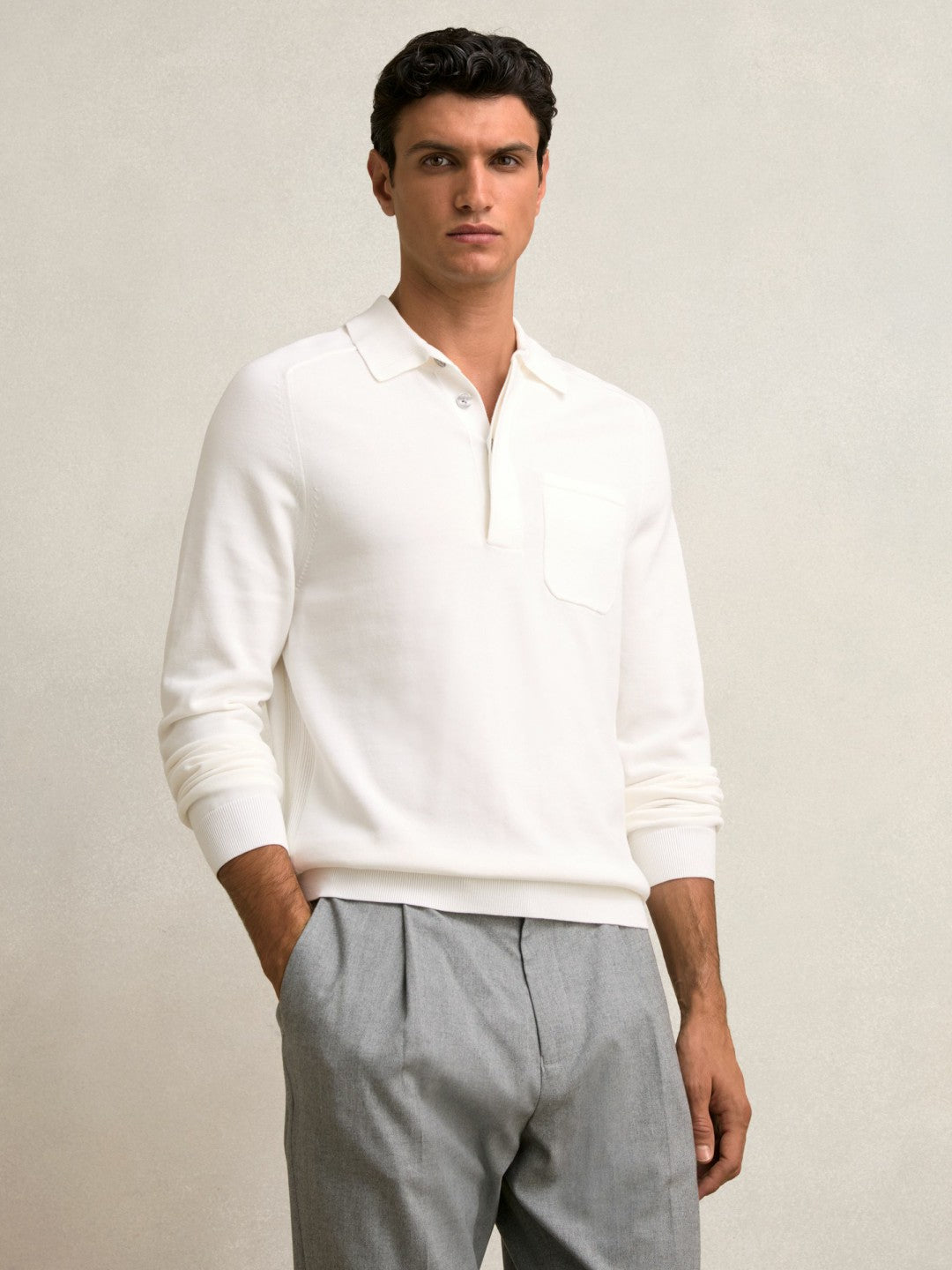 Cotton Concealed Placket Polo Shirt in White Men | Reiss