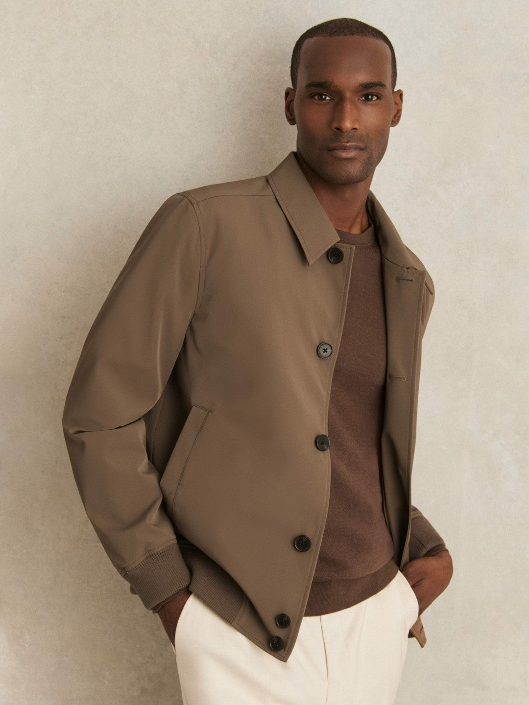 Technical Button Through Jacket in Chestnut Brown Men | Reiss