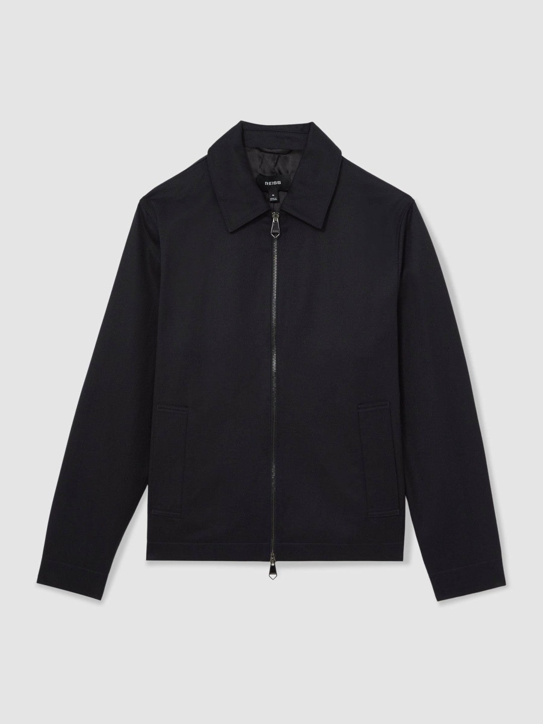 Lyocell-Cotton Zip-Through Twill Jacket in Navy Men | Reiss