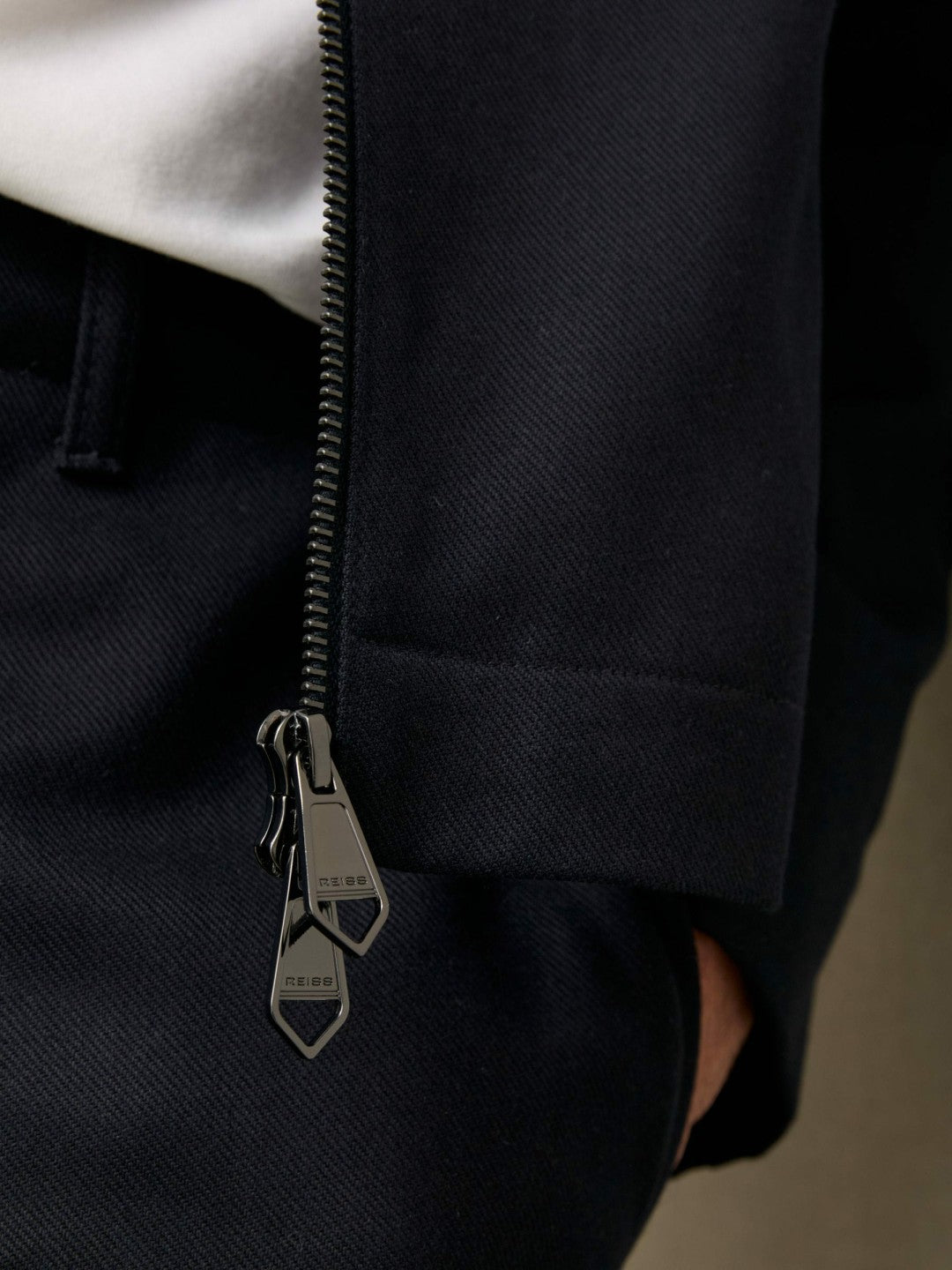 Lyocell-Cotton Zip-Through Twill Jacket in Navy Men | Reiss