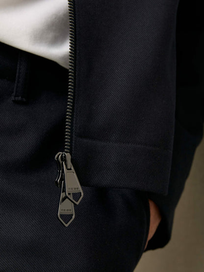 Lyocell-Cotton Zip-Through Twill Jacket in Navy Men | Reiss