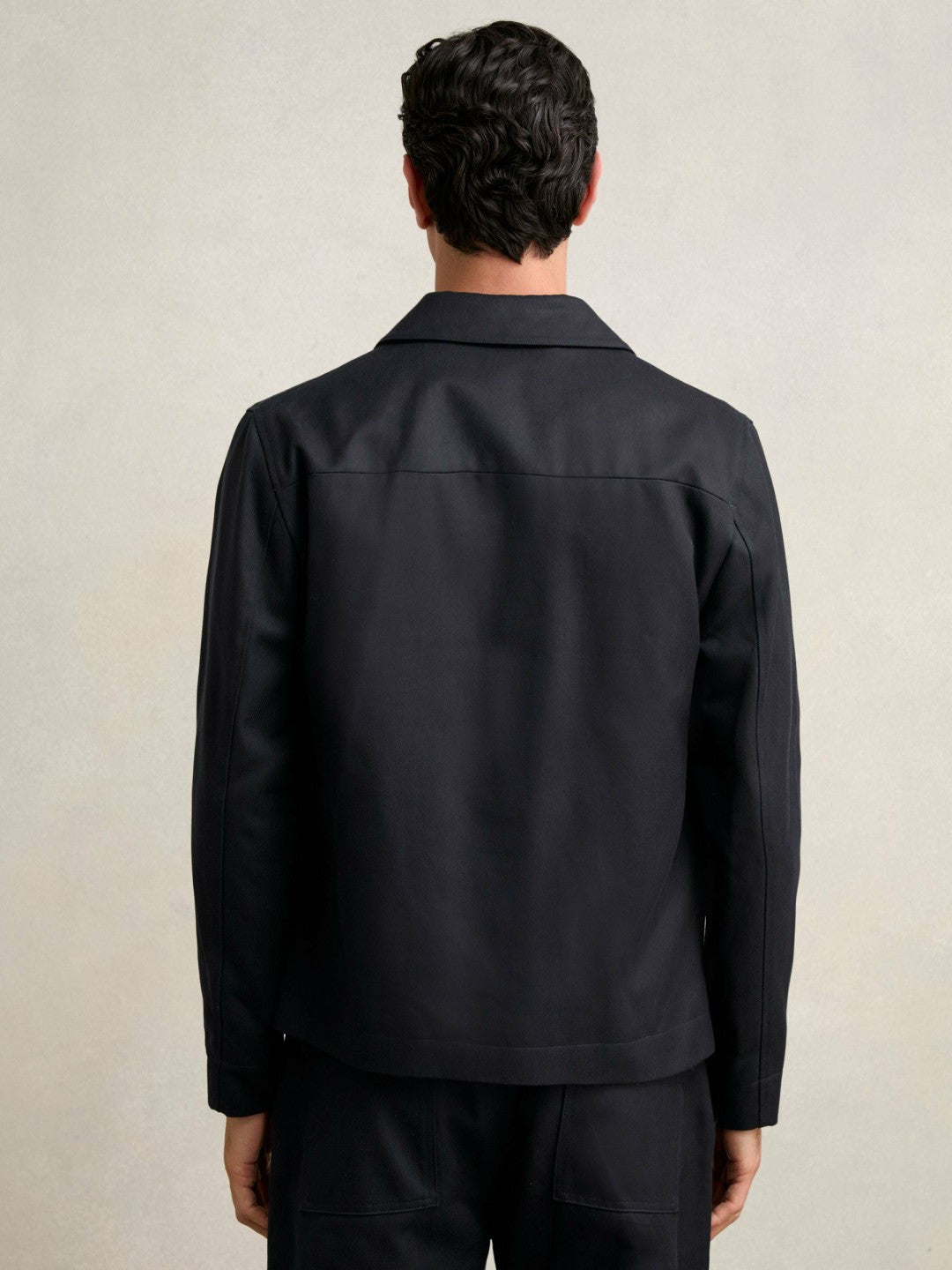 Lyocell-Cotton Zip-Through Twill Jacket in Navy Men | Reiss