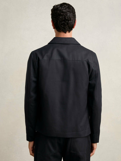 Lyocell-Cotton Zip-Through Twill Jacket in Navy Men | Reiss