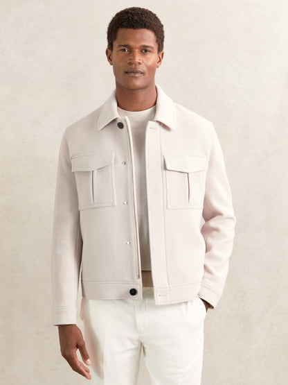 Wool Blend Twin Pocket Zipped Jacket in Ivory Men | Reiss