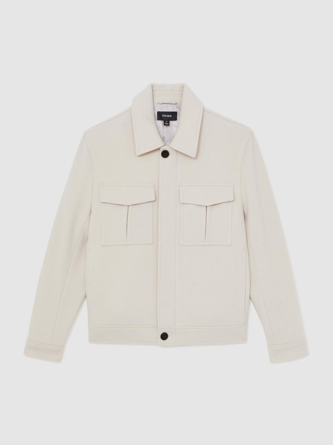 Wool Blend Twin Pocket Zipped Jacket in Ivory Men | Reiss