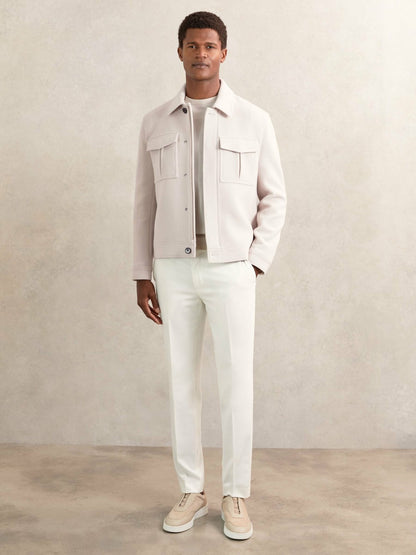 Wool Blend Twin Pocket Zipped Jacket in Ivory Men | Reiss