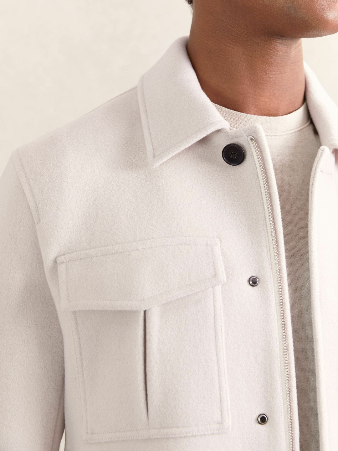 Wool Blend Twin Pocket Zipped Jacket in Ivory Men | Reiss