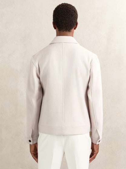 Wool Blend Twin Pocket Zipped Jacket in Ivory Men | Reiss