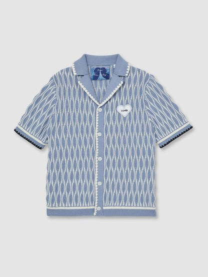 Tom Daley Wave-Knit Shirt in Soft Blue/White Men | Reiss