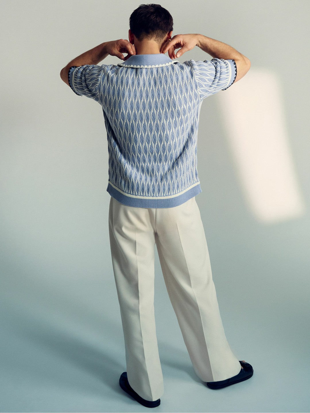 Tom Daley Wave-Knit Shirt in Soft Blue/White Men | Reiss