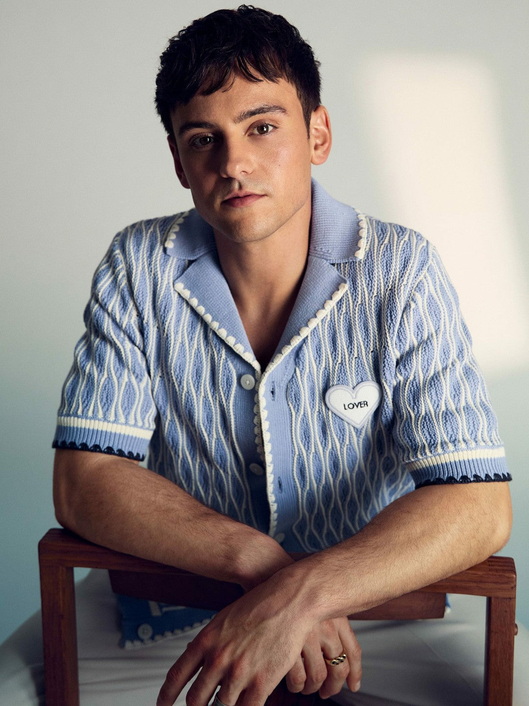 Tom Daley Wave-Knit Shirt in Soft Blue/White Men | Reiss