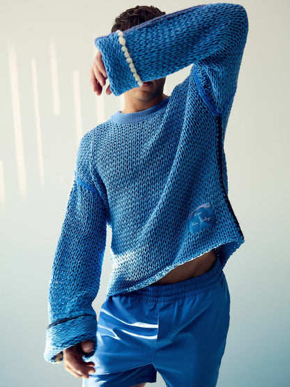| Tom Daley Chunky Knit Jumper in Soft Blue Men | Reiss