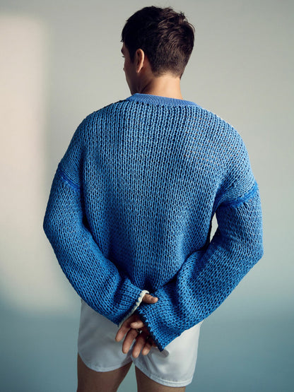 | Tom Daley Chunky Knit Jumper in Soft Blue Men | Reiss