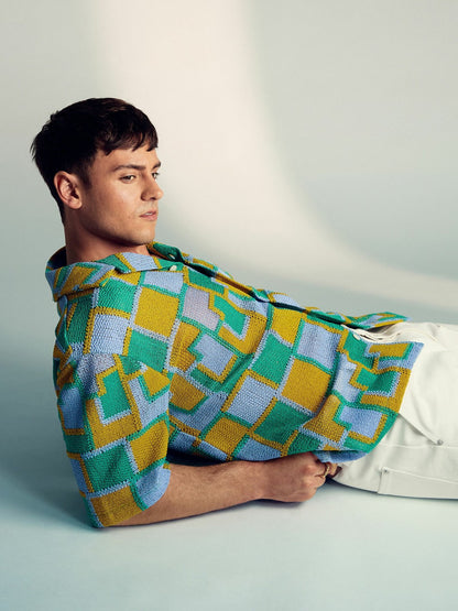 | Tom Daley Tile Crochet Shirt in Yellow/Green/Blue Multi Men | Reiss