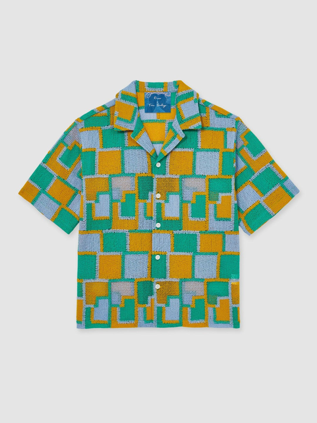 | Tom Daley Tile Crochet Shirt in Yellow/Green/Blue Multi Men | Reiss