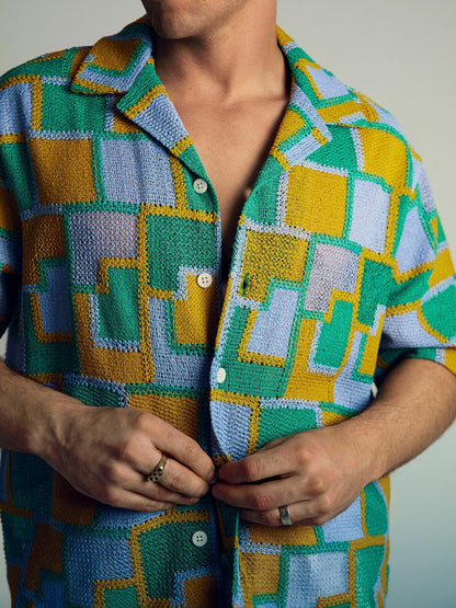 | Tom Daley Tile Crochet Shirt in Yellow/Green/Blue Multi Men | Reiss