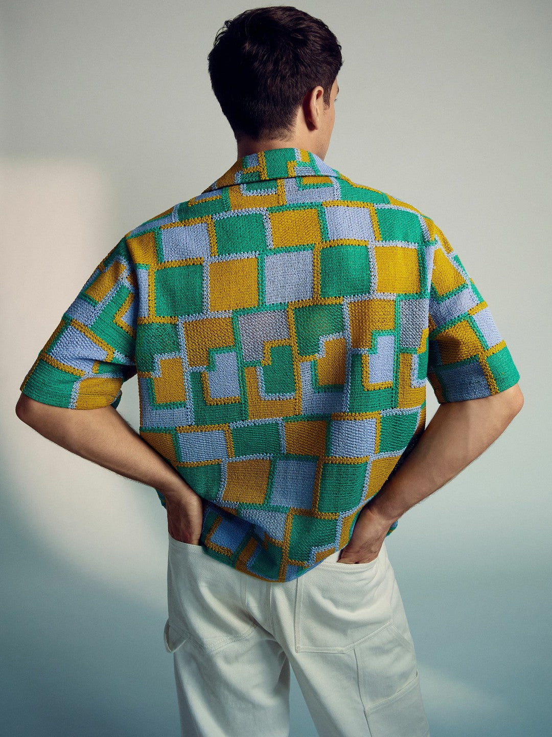 | Tom Daley Tile Crochet Shirt in Yellow/Green/Blue Multi Men | Reiss