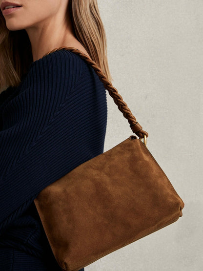 Suede Plaited-Strap Cross-Body Bag in Tan Women | Reiss