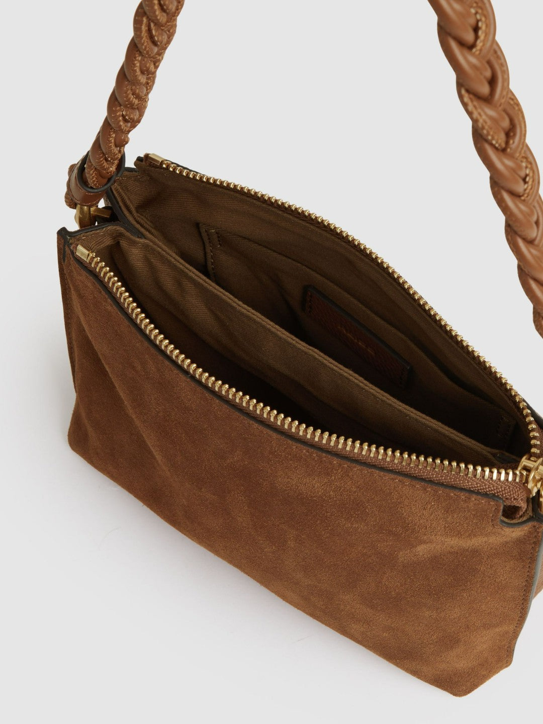 Suede Plaited-Strap Cross-Body Bag in Tan Women | Reiss