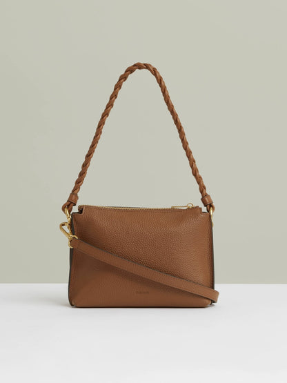Suede Plaited-Strap Cross-Body Bag in Tan Women | Reiss