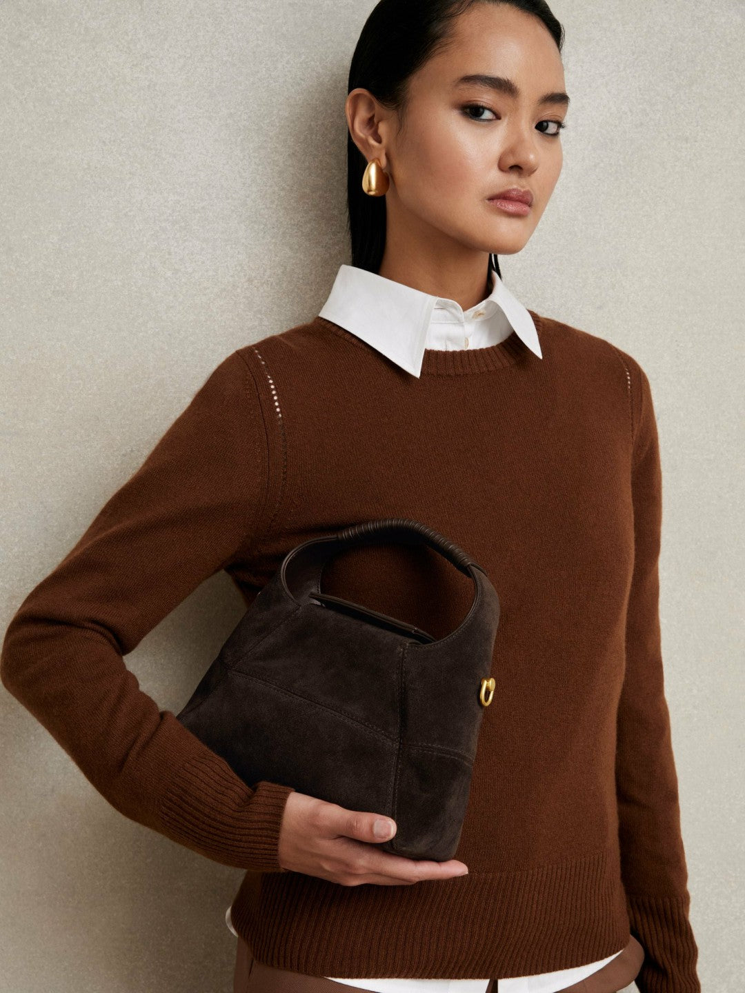 Suede Shoulder Bag in Chocolate Women | Reiss