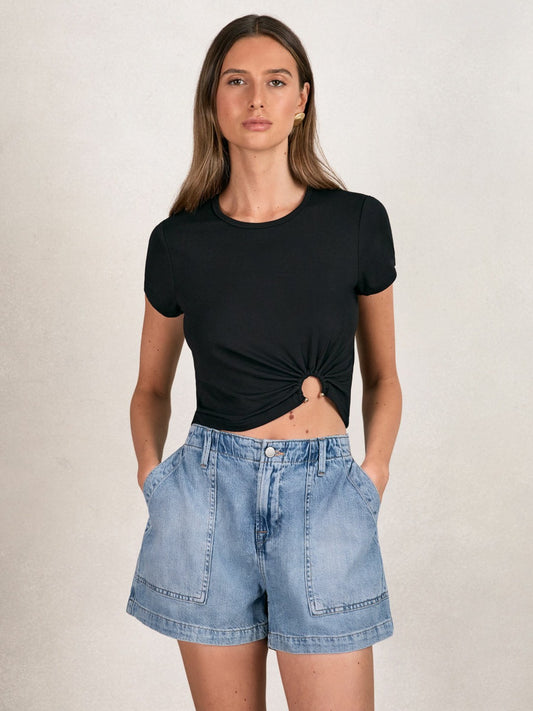 Good American Denim Shorts With Linen in Indigo Blue Women | Reiss